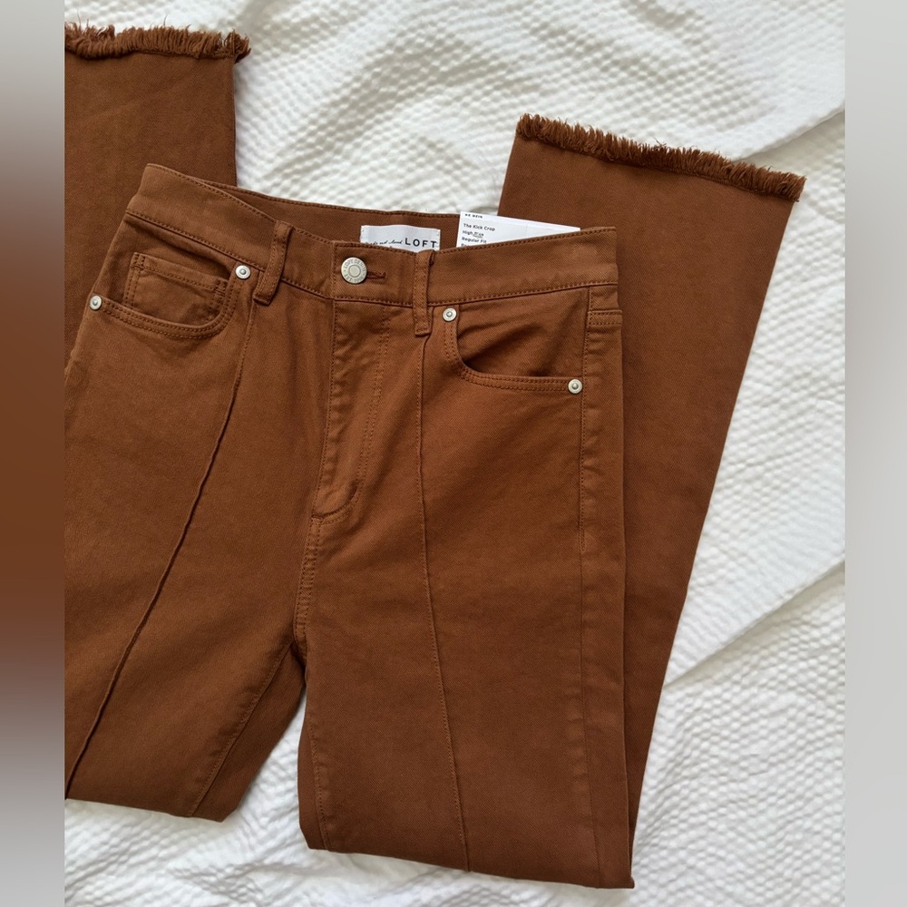 LOFT The Kick Flare High Rise Cognac Jeans - Picture 4 of 9